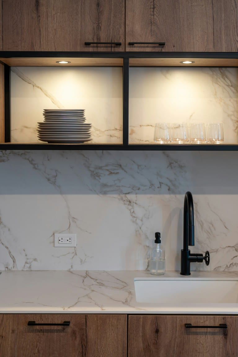 Selection of luxury natural and engineered stone slabs for kitchen countertops